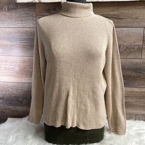 Kim Rogers Ladies Turtle Neck Long Sleeve Pullover Top, Size XL, Tan